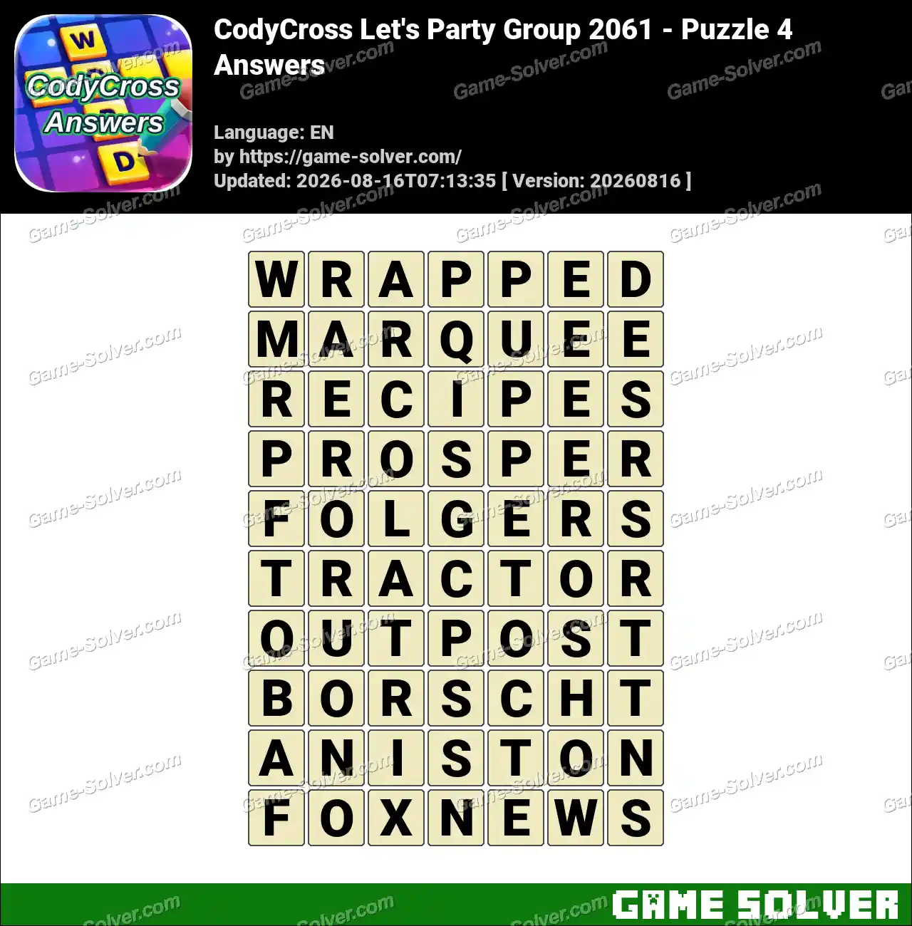 CodyCross Let’s Party Group 2061 – Puzzle 4 Answers